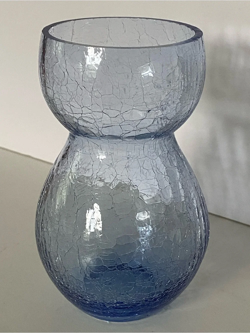 Vintage Ice Blue Crackle Glass Bulb Forcing Vase 5.5” MCM Hyacinth Tulip EUC